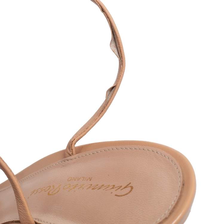 Pre Owned Gianvito Rossi Beige Leather And PVC Plexi Stark Ankle Strap Sandals Size 39.5