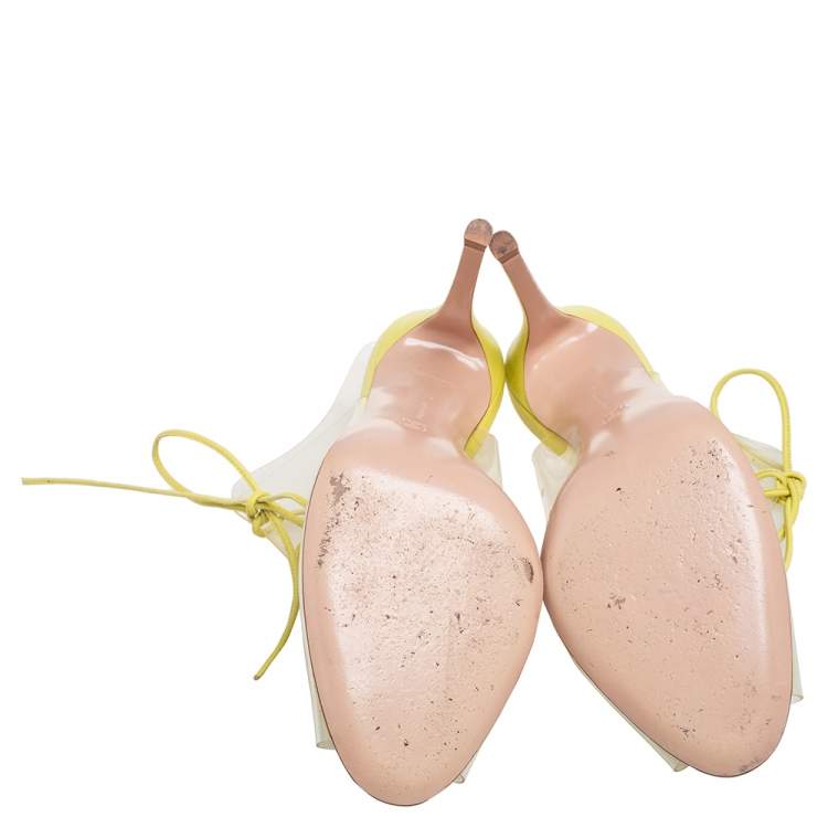 Pre Owned Gianvito Rossi Yellow Leather And PVC Lace Up Open Toe Sandals Size 40