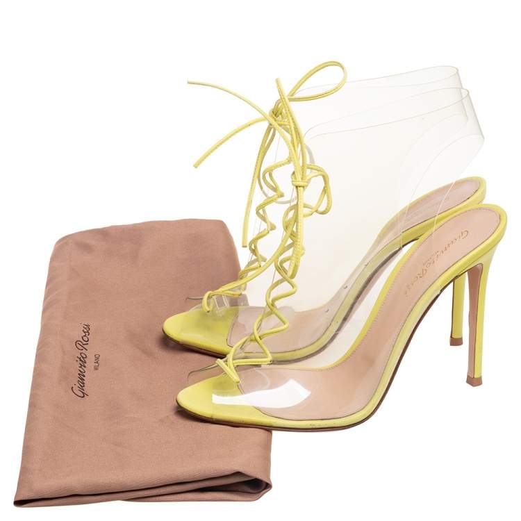 Pre Owned Gianvito Rossi Yellow Leather And PVC Lace Up Open Toe Sandals Size 40