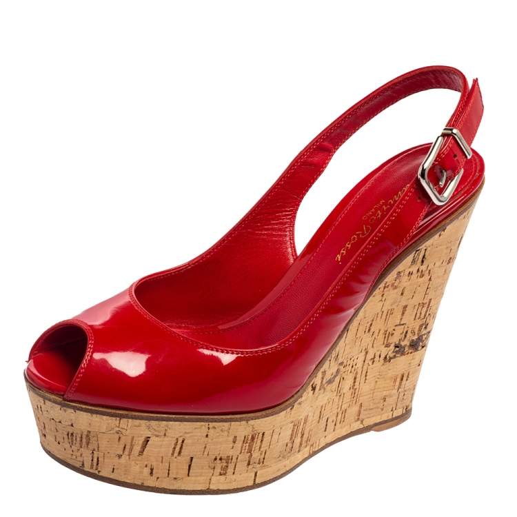 red patent leather wedge sandals