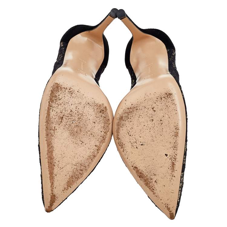 Pre Owned Gianvito Rossi Black Suede And Lace Pointed Toe Pumps Size 39.5
