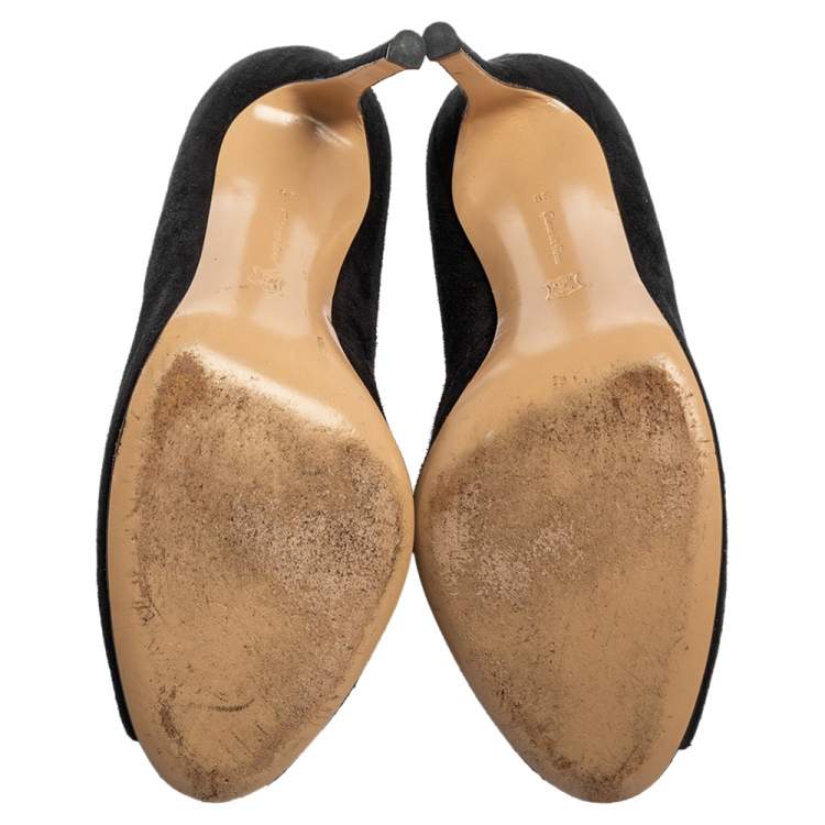 Pre Owned Gianvito Rossi Black Suede Vamp Peep Toe Booties Size 39