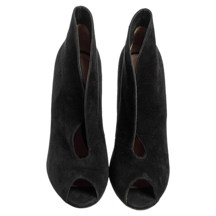 Pre Owned Gianvito Rossi Black Suede Vamp Peep Toe Booties Size 39