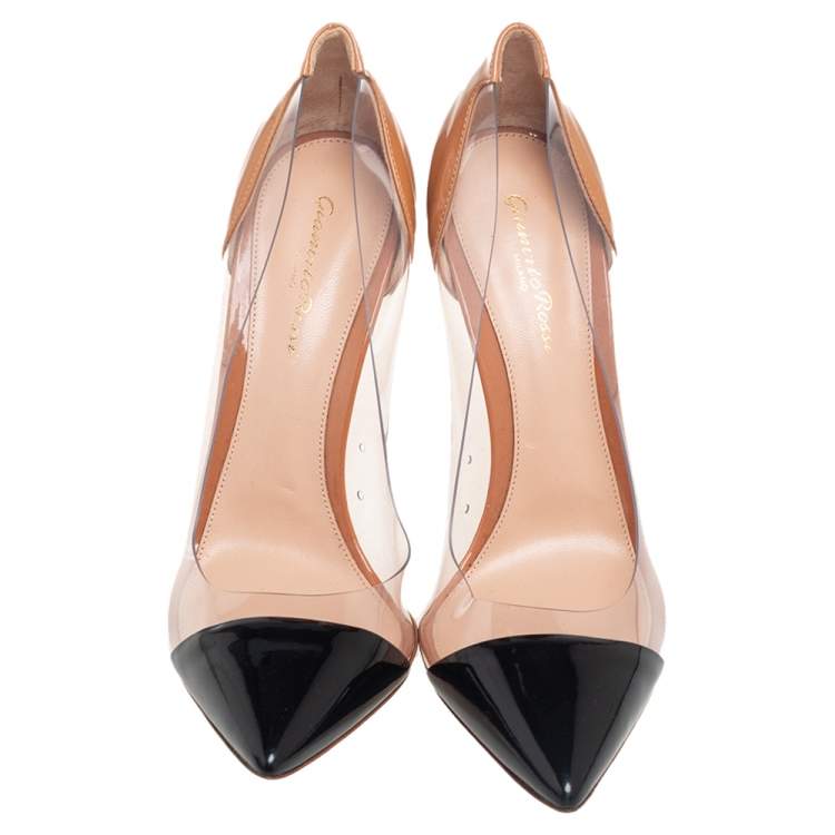 Pre Owned Gianvito Rossi Beige/Black Patent Leather and PVC Plexi Pumps Size 40