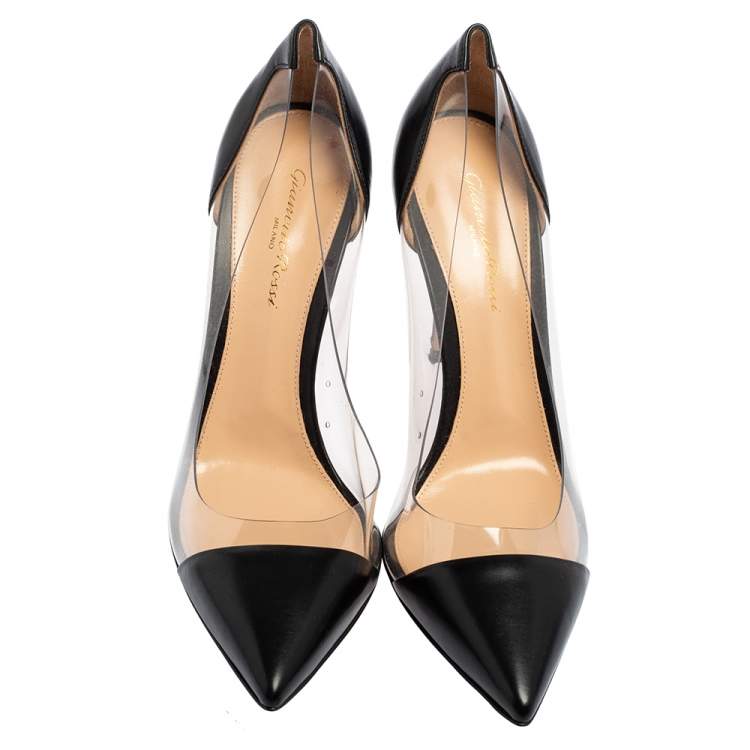Pre Owned Gianvito Rossi Black Leather And PVC Plexi Pointed Toe Pumps Size 40