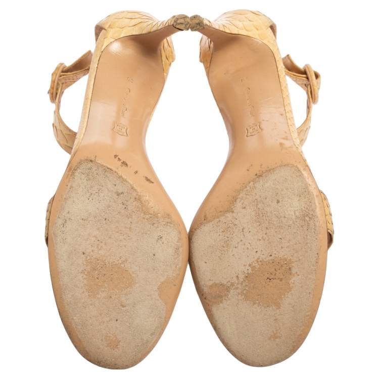 Pre Owned Gianvito Rossi Beige Python Leather Portofino Ankle-Strap Sandals Size 39