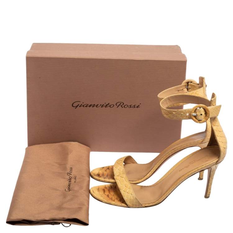 Pre Owned Gianvito Rossi Beige Python Leather Portofino Ankle-Strap Sandals Size 39