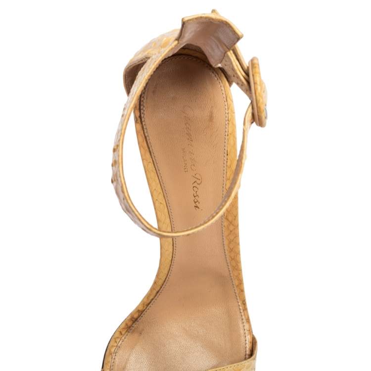Pre Owned Gianvito Rossi Beige Python Leather Portofino Ankle-Strap Sandals Size 39
