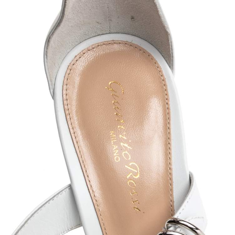Pre Owned Gianvito Rossi White Leather Belted Ankle-Strap Sandals Size 38.5