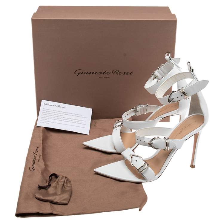 Pre Owned Gianvito Rossi White Leather Belted Ankle-Strap Sandals Size 38.5