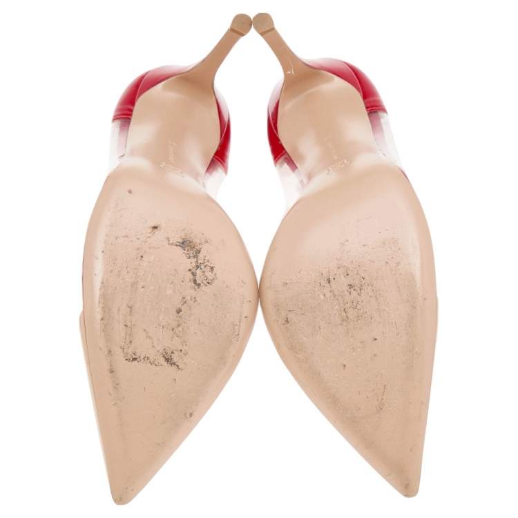 Pre Owned Gianvito Rossi Beige/Red Leather And PVC Plexi Pointed Toe Pumps Size 39