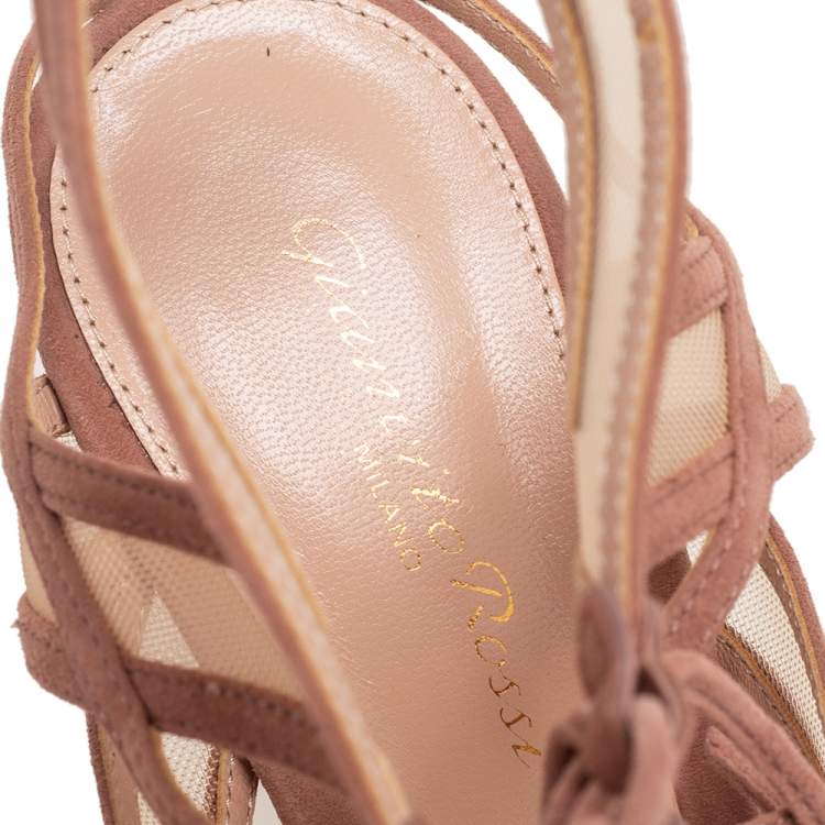 Pre Owned Gianvito Rossi Beige Suede And Net Cage Sandals Size 39