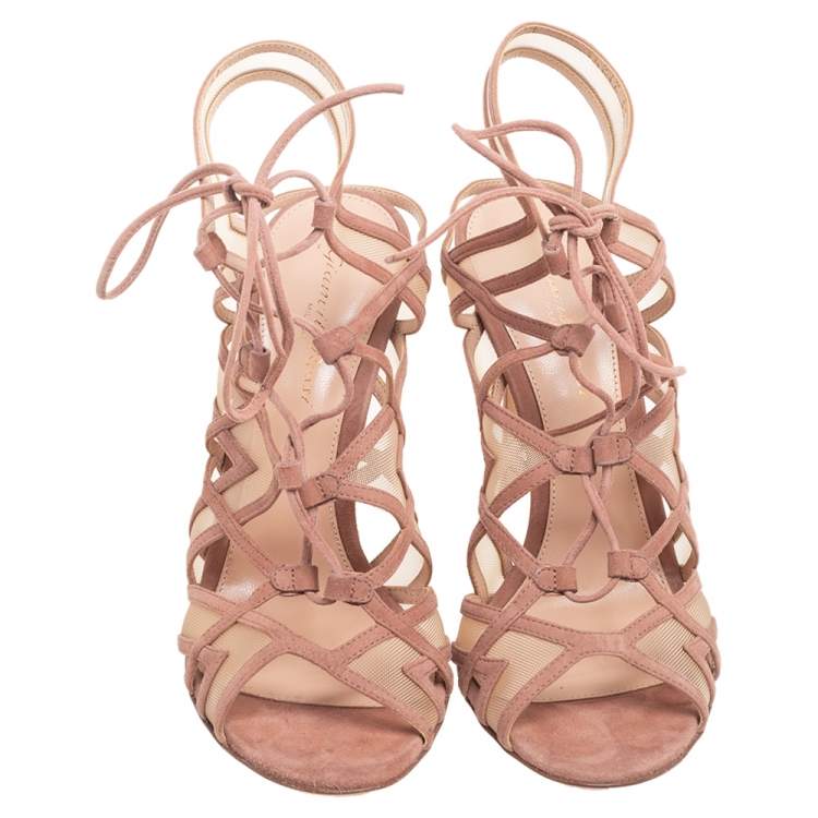 Pre Owned Gianvito Rossi Beige Suede And Net Cage Sandals Size 39