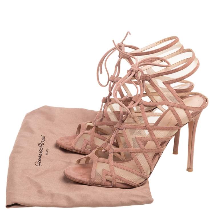 Pre Owned Gianvito Rossi Beige Suede And Net Cage Sandals Size 39