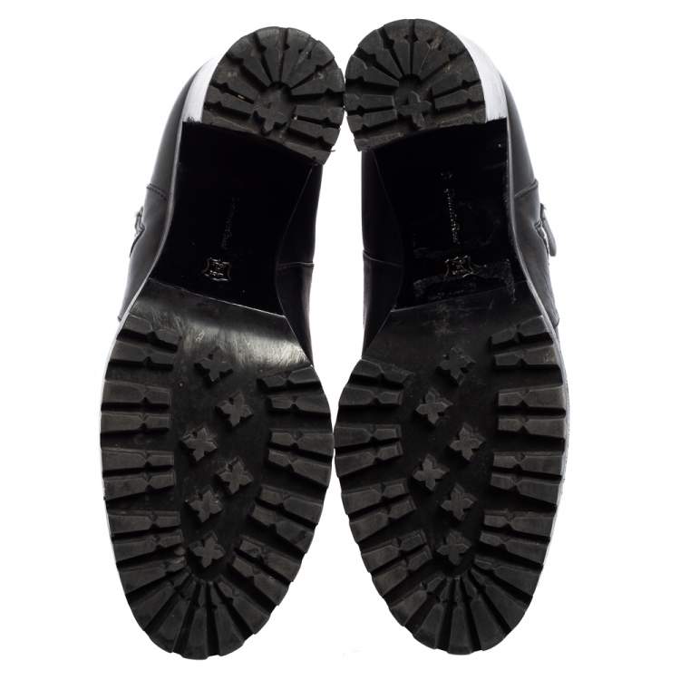 Pre Owned Gianvito Rossi Black Leather Round Toe Block Heel Ankle Boots Size 40