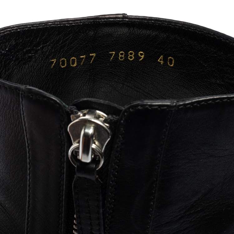 Pre Owned Gianvito Rossi Black Leather Round Toe Block Heel Ankle Boots Size 40