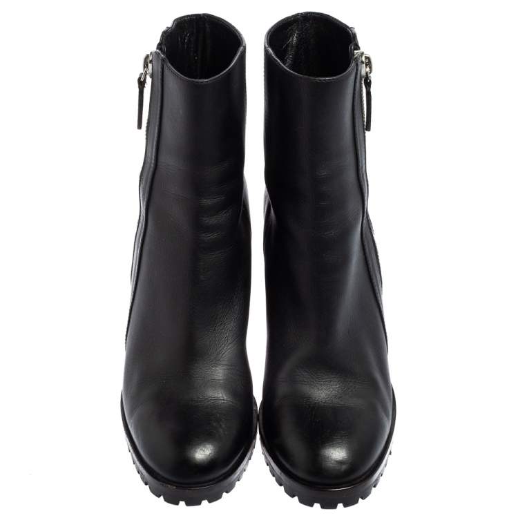 Pre Owned Gianvito Rossi Black Leather Round Toe Block Heel Ankle Boots Size 40