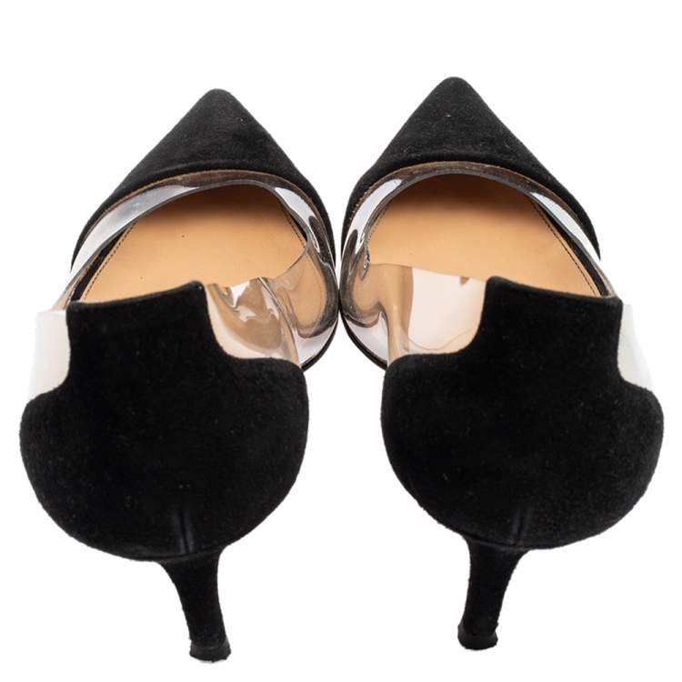 مملوكة مسبقًا Gianvito Rossi Black Suede and PVC Plexi Pointed-Toe Pumps Size 39 