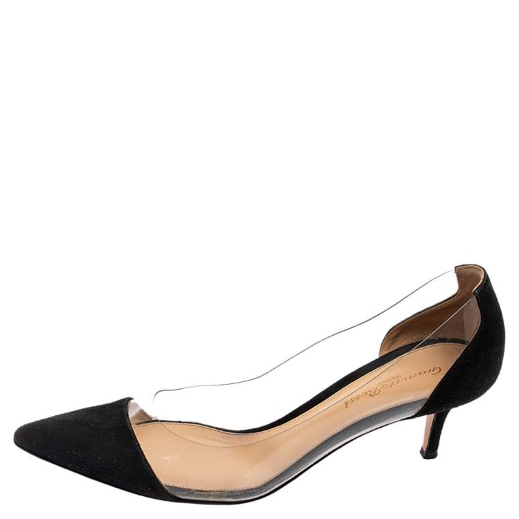 مملوكة مسبقًا Gianvito Rossi Black Suede and PVC Plexi Pointed-Toe Pumps Size 39 