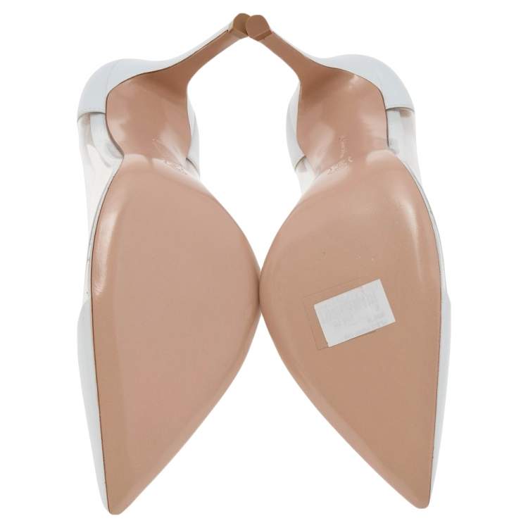 Pre Owned Gianvito Rossi White Leather and PVC Plexi Pointed Toe Pumps Size 37