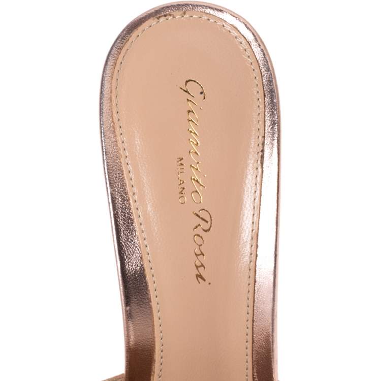 Pre Owned Gianvito Rossi Metallic Leather Elle Open Toe Sandals Size 37.5