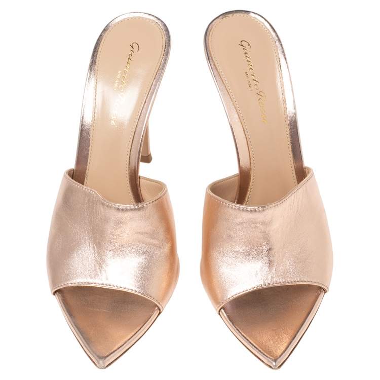 Pre Owned Gianvito Rossi Metallic Leather Elle Open Toe Sandals Size 37.5