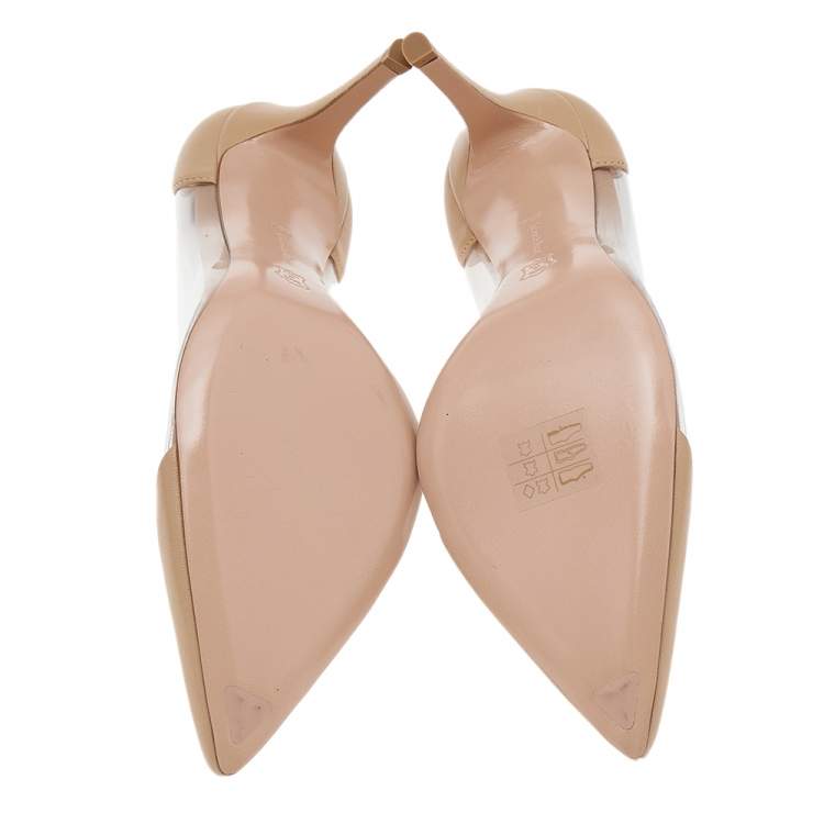 Pre Owned Gianvito Rossi Beige Leather and PVC Plexi Pointed Toe Pumps Size 38.5