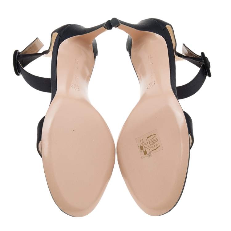 Pre Owned Gianvito Rossi Black Satin Portofino Ankle Strap Sandals Size 38.5