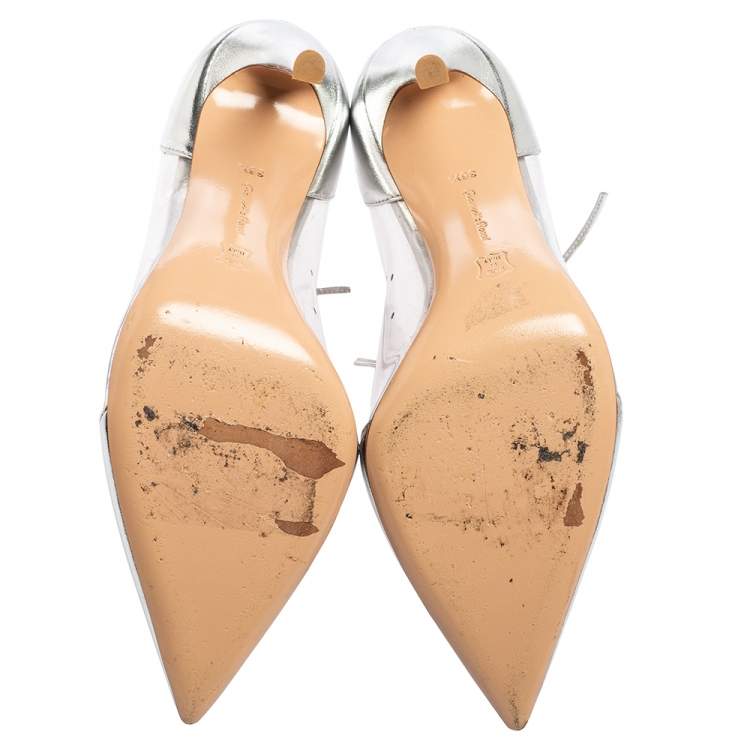 Pre Owned Gianvito Rossi Transparent PVC and Silver Leather Plexi Lace-up Ankle Boots Size 36.5 