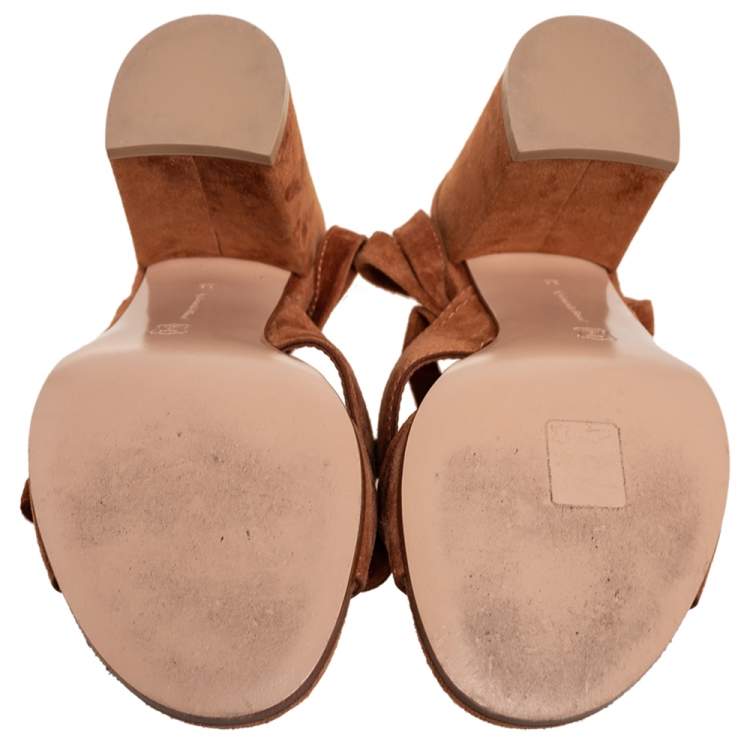 Pre Owned Gianvito Rossi Tan Suede Block Heel Ankle-Wrap Sandals Size 38