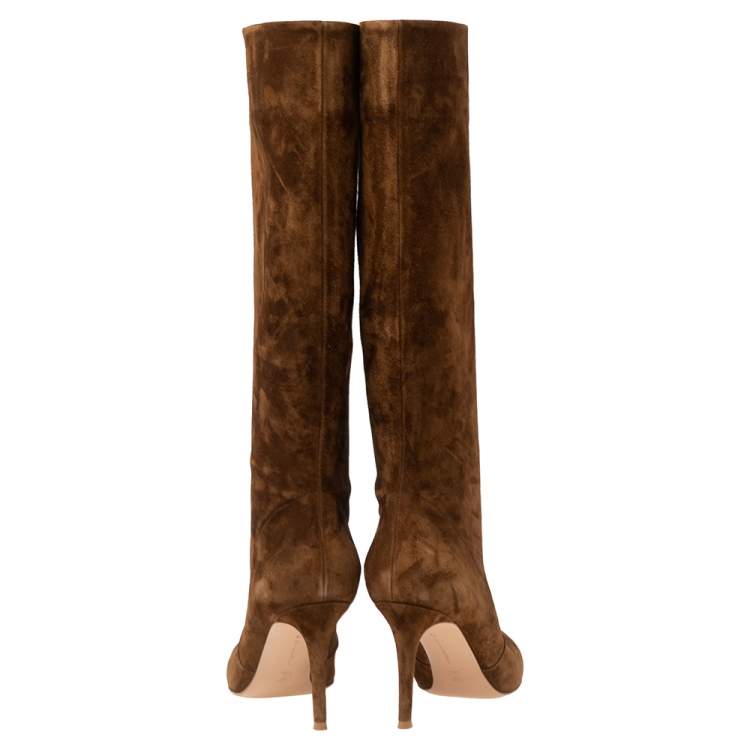 Pre Owned Gianvito Rossi Light Brown Suede Knee Length Boots Size 39