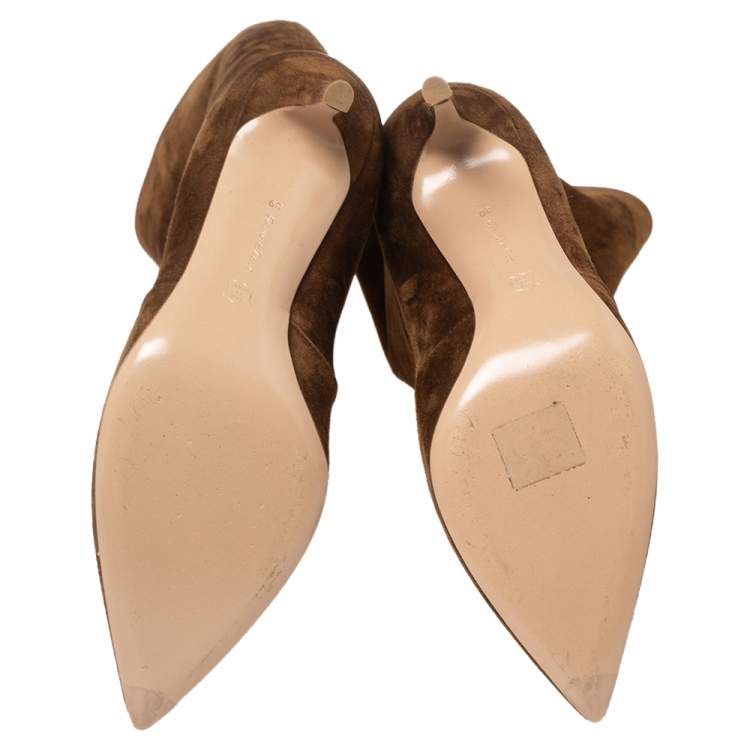 Pre Owned Gianvito Rossi Light Brown Suede Knee Length Boots Size 39