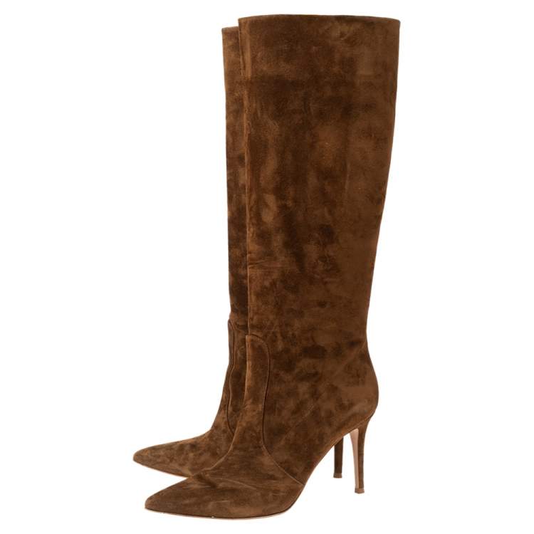 Pre Owned Gianvito Rossi Light Brown Suede Knee Length Boots Size 39