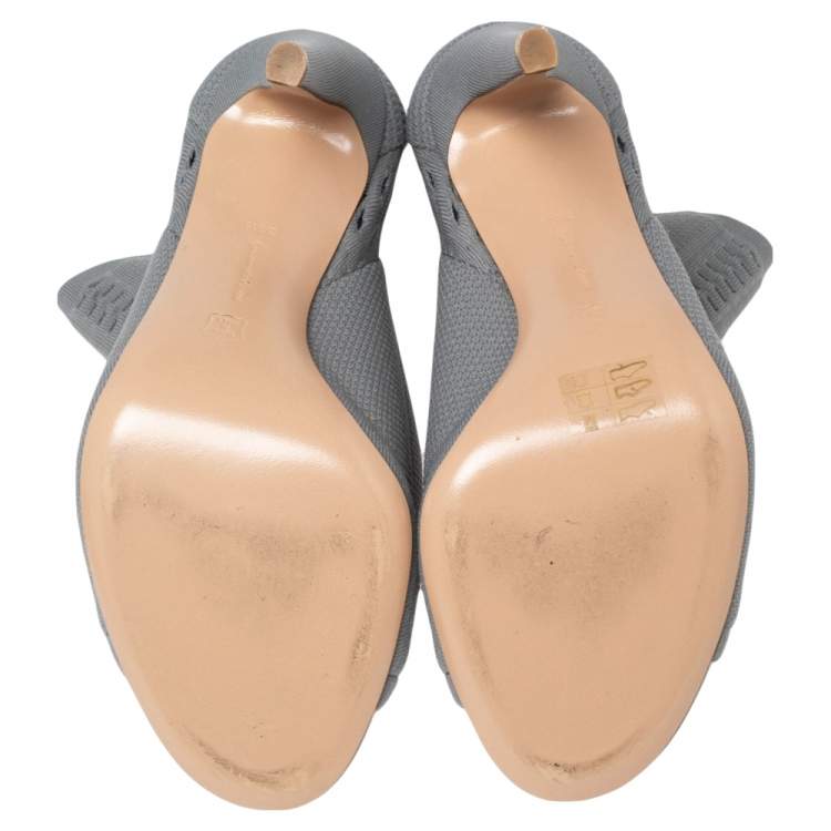 Pre Owned Gianvito Rossi Grey Knit Fabric Open-Toe Ankle Boots Size 38.5