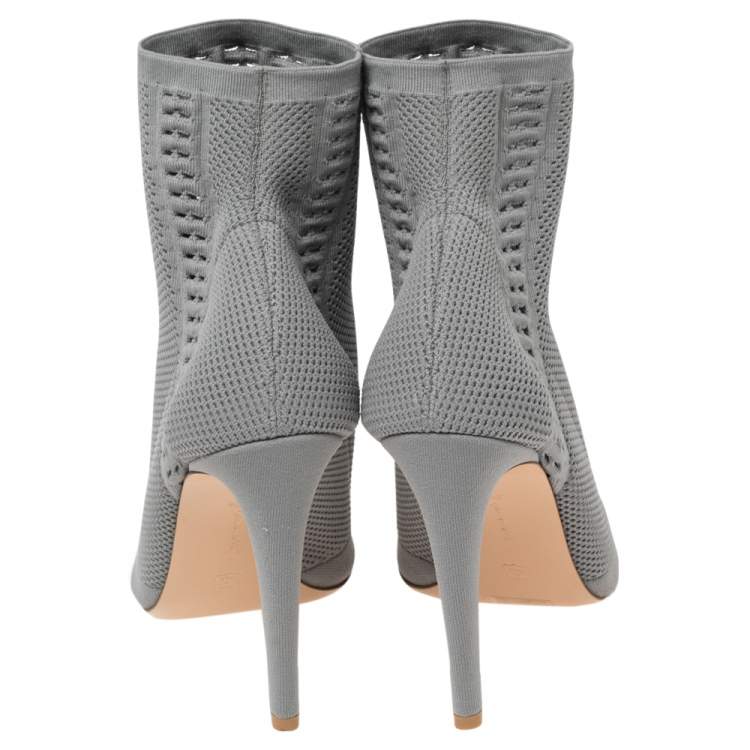Pre Owned Gianvito Rossi Grey Knit Fabric Open-Toe Ankle Boots Size 38.5