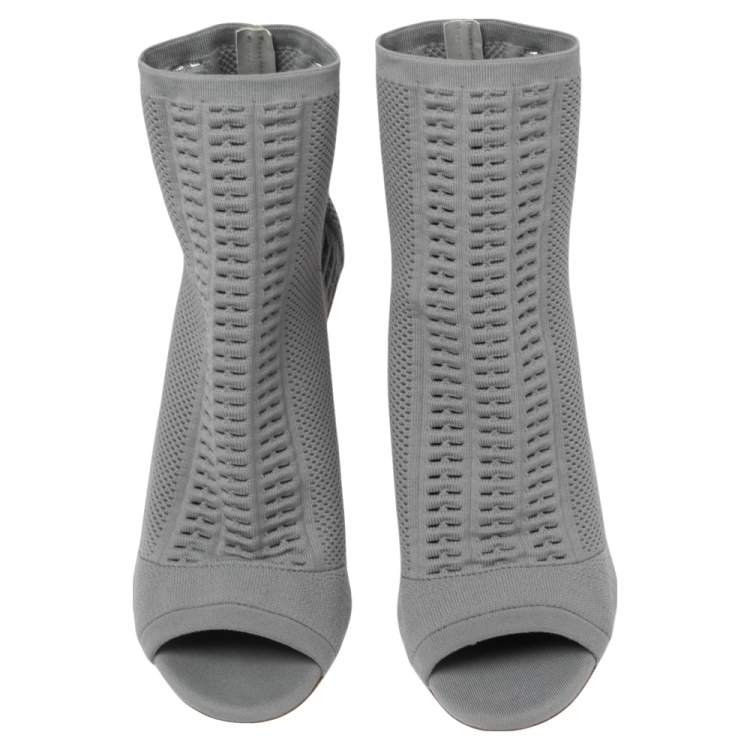 Pre Owned Gianvito Rossi Grey Knit Fabric Open-Toe Ankle Boots Size 38.5