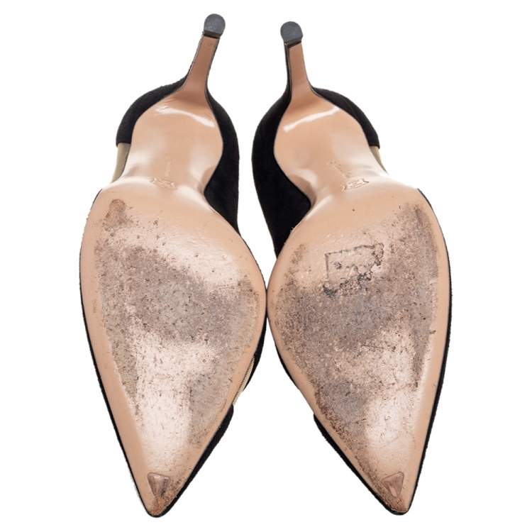 Pre Owned Gianvito Rossi Black Suede and Mesh Pointed Toe Pumps Size 38