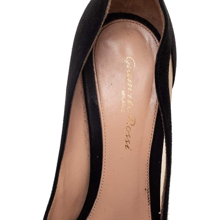 Pre Owned Gianvito Rossi Black Suede and Mesh Pointed Toe Pumps Size 38
