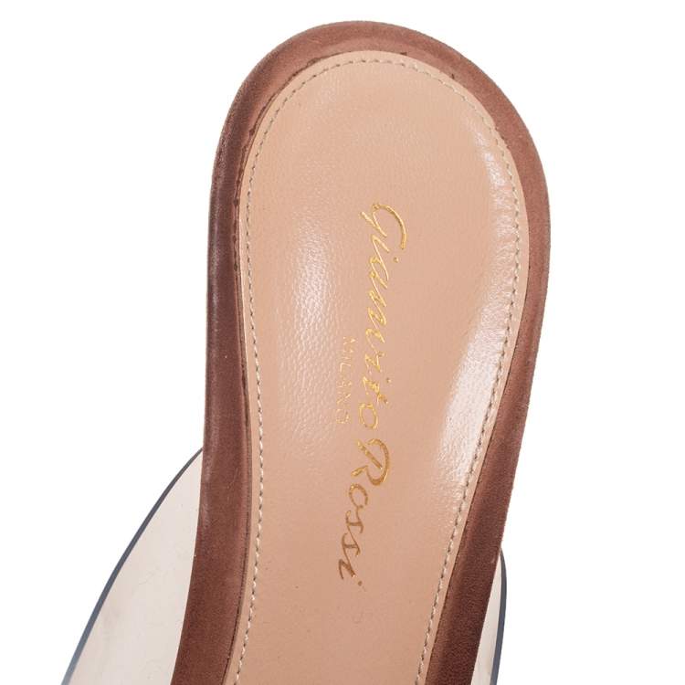 Pre Owned Gianvito Rossi Beige Suede and PVC Plexi Pointed Toe Mule Sandals Size 39