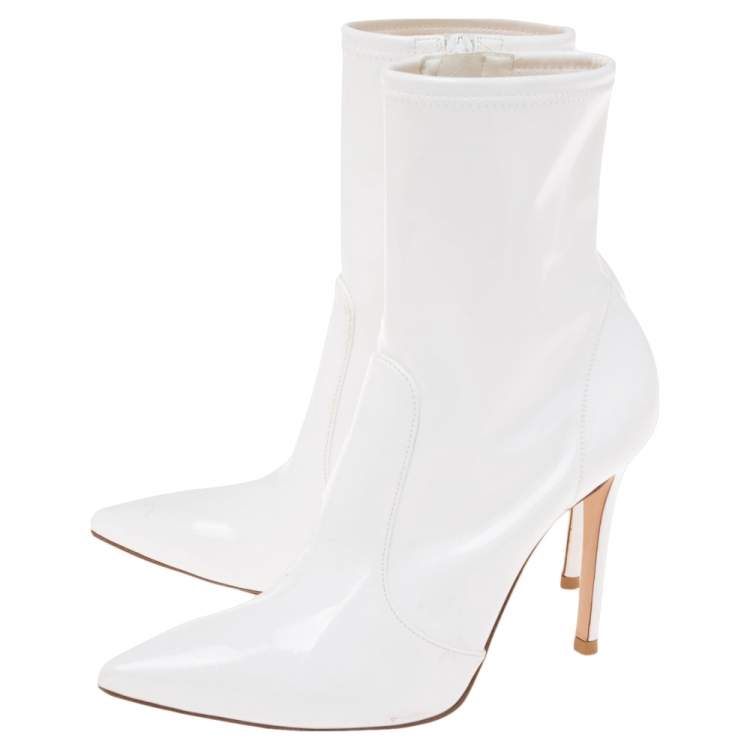 Pre Owned Gianvito Rossi White Patent Leather Zipper Ankle Boots Size 37
