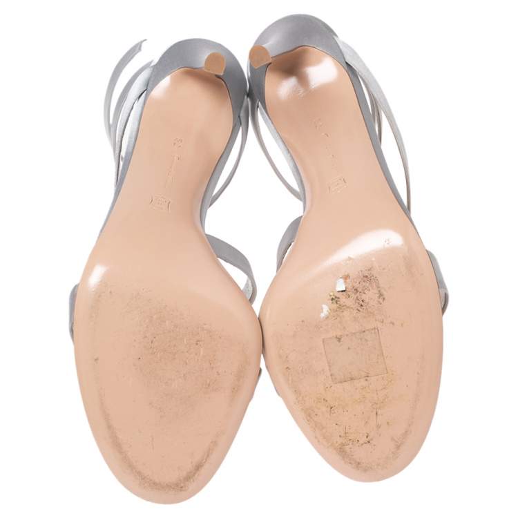 Pre Owned Gianvito Rossi Grey Satin Opera Sandals Size 41.5