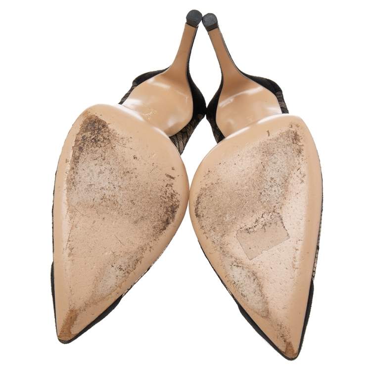 Pre Owned Gianvito Rossi Black Suede/Lace Pointed Toe Pumps Size 39