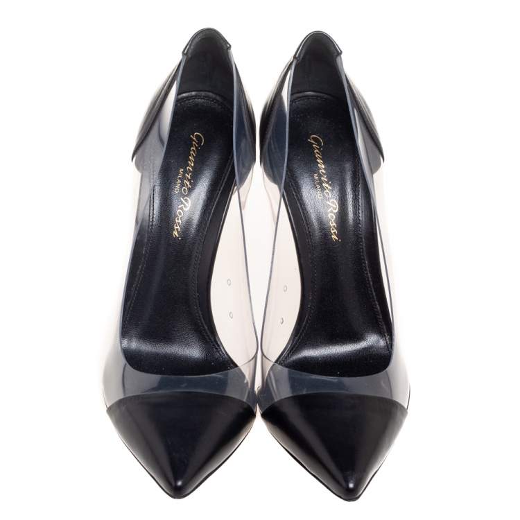 Pre Owned Gianvito Rossi Black Leather And PVC Plexi Pumps Size 36.5