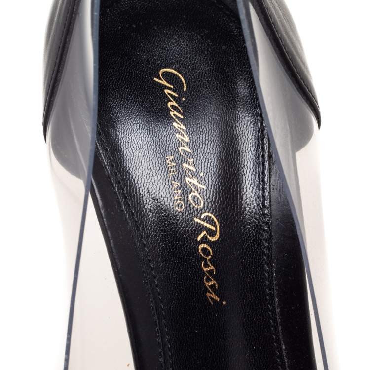 Pre Owned Gianvito Rossi Black Leather And PVC Plexi Pumps Size 36.5