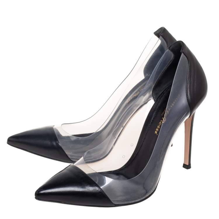 Pre Owned Gianvito Rossi Black Leather And PVC Plexi Pumps Size 36.5