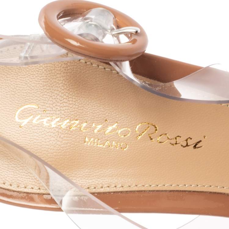 Pre Owned Gianvito Rossi Beige Leather, PVC Plexi  Slingback Pumps Size 36.5