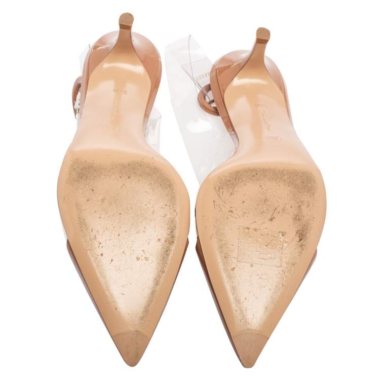 Pre Owned Gianvito Rossi Beige Leather, PVC Plexi  Slingback Pumps Size 36.5