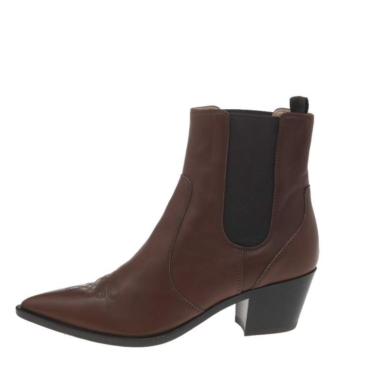 Pre Owned Gianvito Rossi Brown Leather Pointed Toe Ankle Length Boots Size 36