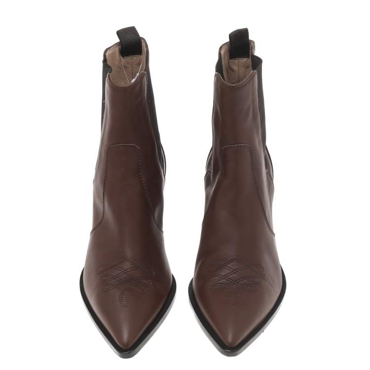 Pre Owned Gianvito Rossi Brown Leather Pointed Toe Ankle Length Boots Size 36