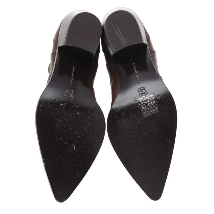 Pre Owned Gianvito Rossi Brown Leather Pointed Toe Ankle Length Boots Size 36